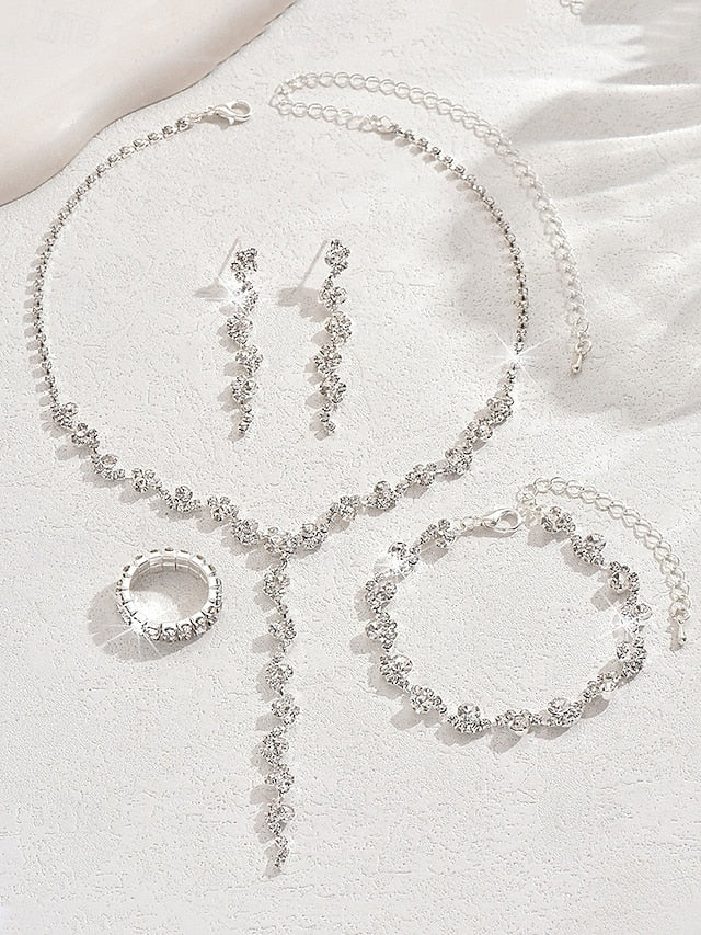 – Elegant Set Rhinestone Jewelry Necklace Gold