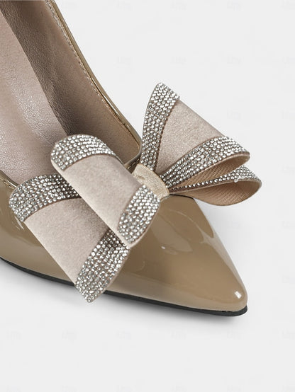 Women's Nude Pumps High Toe Patent Leather Pointed Heel -