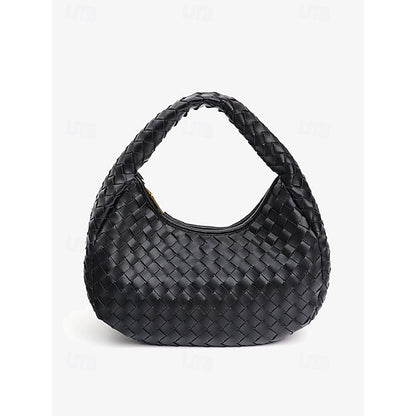 – Leather Round Woven Chic Women's Elegant Ivory Hobo Bag