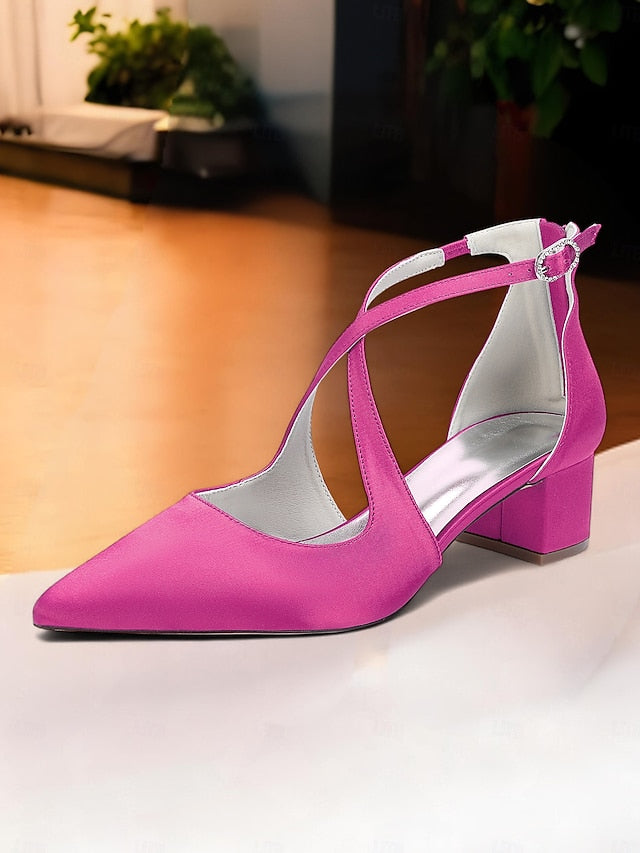 Ivory Women's Pointed Heels Satin Block Elegant Toe -