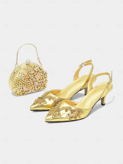 Slingback – with Handbag Matching Heels Embellished Gold