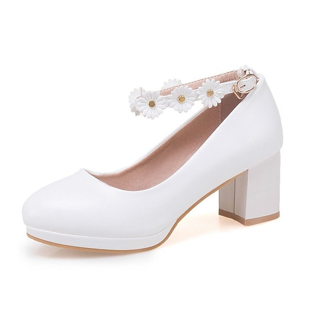 Shoes with Flower Block Ankle White Girls' Daisy Heel