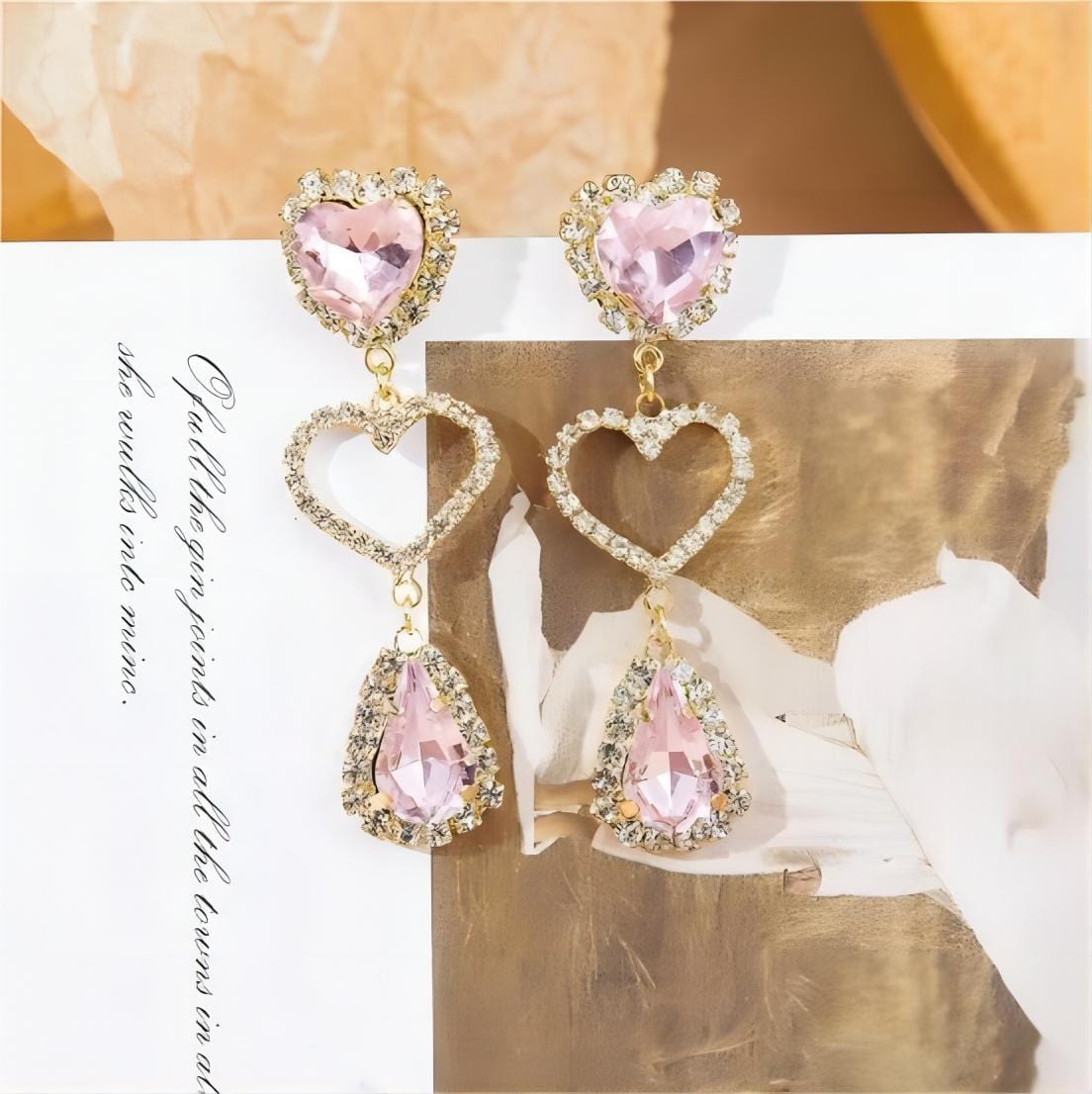 Rhinestone Heart Dangle Earrings