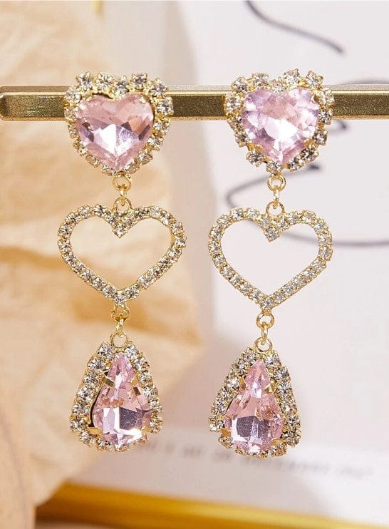 Rhinestone Heart Dangle Earrings