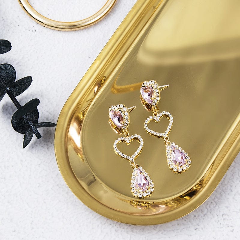 Rhinestone Heart Dangle Earrings