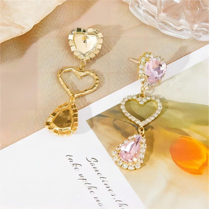 Rhinestone Heart Dangle Earrings