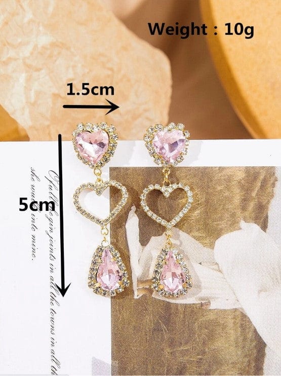 Rhinestone Heart Dangle Earrings