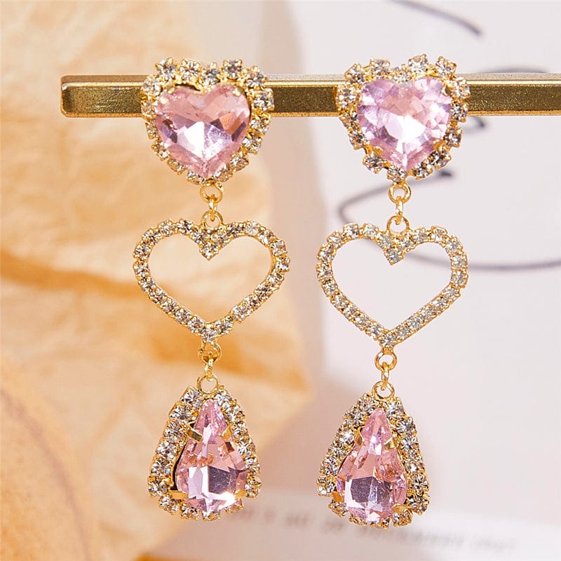 Rhinestone Heart Dangle Earrings