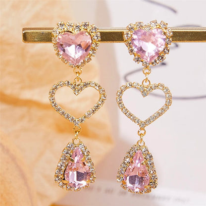 Rhinestone Heart Dangle Earrings