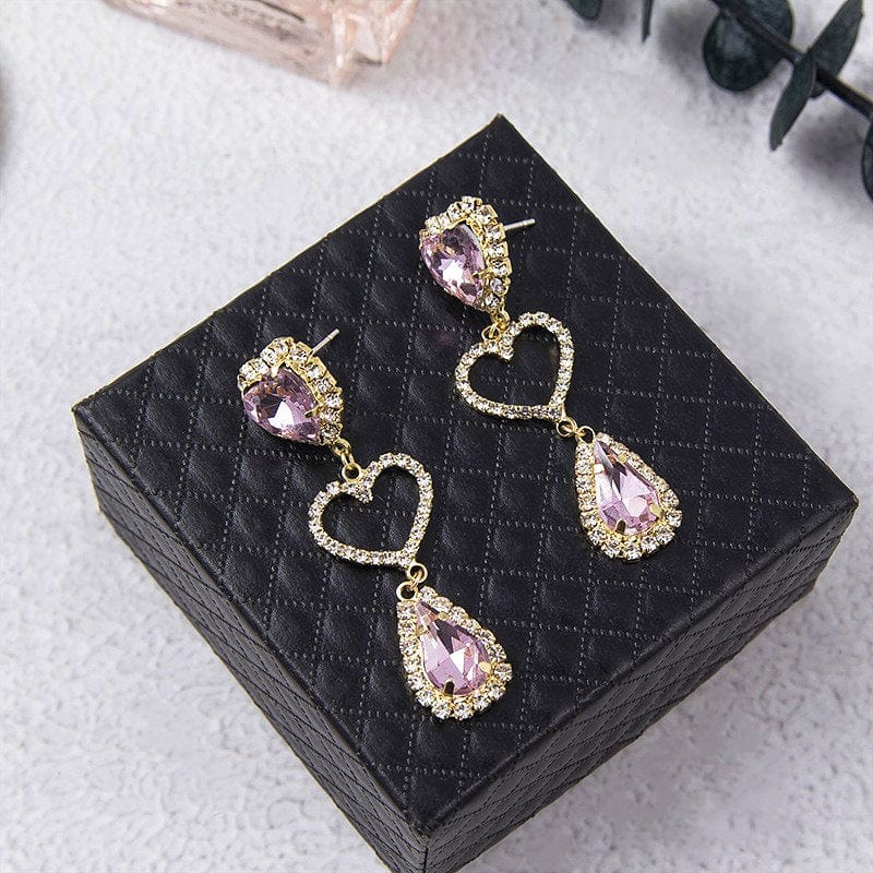 Rhinestone Heart Dangle Earrings