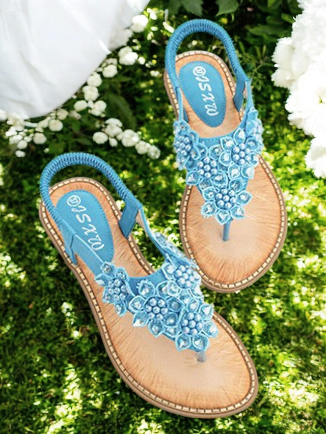 Comfortable Beaded Floral with Design Flat Slip-Ons