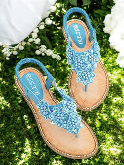 Comfortable Beaded Floral with Design Flat Slip-Ons