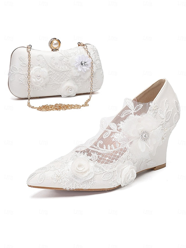 with Floral Shoes Embellishments Wedding Lace White