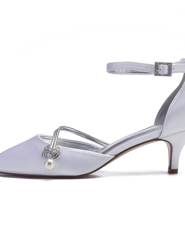 Dark Heels Blue Women's with Satin and Pearl Kitten