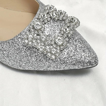 with Silver Rhinestone Glitter Women's Flats Embellished