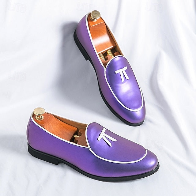 Leather Loafers Men's with Trim Yellow Patent Black Faux