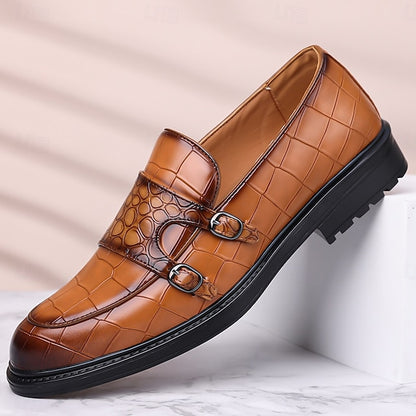 – with Crocodile Men's Brown Leather Pattern Faux Loafers