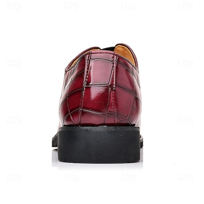 Slip-On Pattern Burgundy Men's Crocodile Shoes –