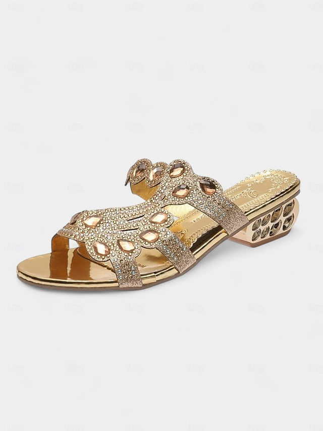 – Gold and with Open-Toe Sandals Blue Embellishments Crystal
