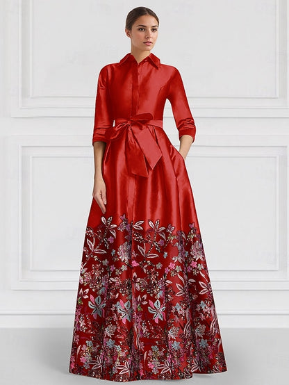 Embroidered Floral A-Line Satin the Mother Evening of Gown Bride