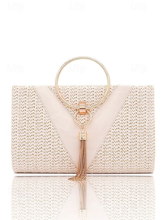 with Straw Elegant Handbag Woven – Purse Women's Clutch