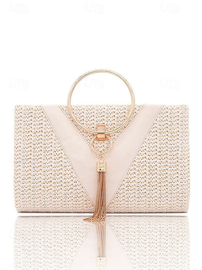 with Straw Elegant Handbag Woven – Purse Women's Clutch