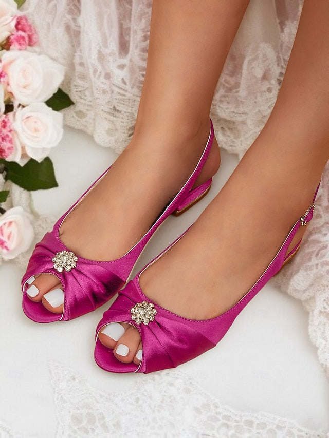 Satin Women's Wedding Crystal Heels with Slingback