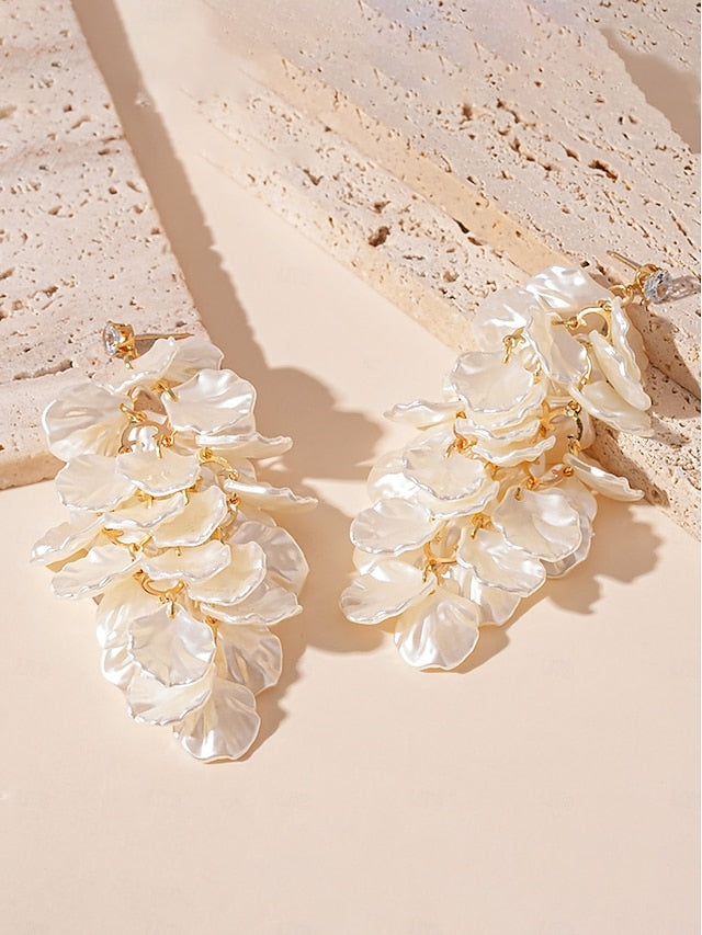 Floral Layered Elegant Earrings Women's Drop - Satin Petal
