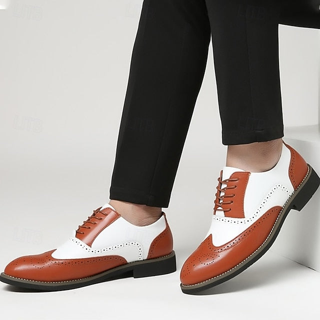 Men's in White Oxford Brogue Shoes Two-Tone Wingtip