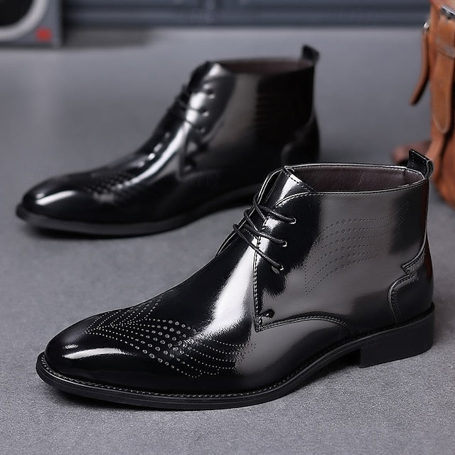 Leather Ankle Men's Faux Glossy Burgundy Wingtip Brogue