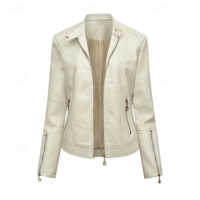Women's Zipper Comfortable Leather Faux Jacket Pocket
