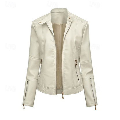 Women's Zipper Comfortable Leather Faux Jacket Pocket