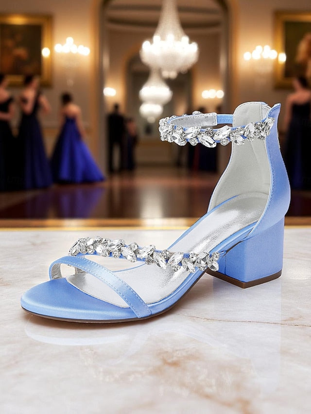 Sandals Crystal - Women's Heel Block Satin Purple