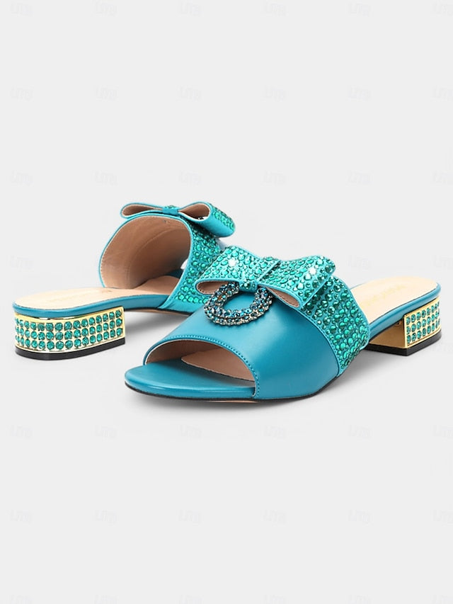 – Rhinestone with Matching Sandals Bow Clutch Flat Gold