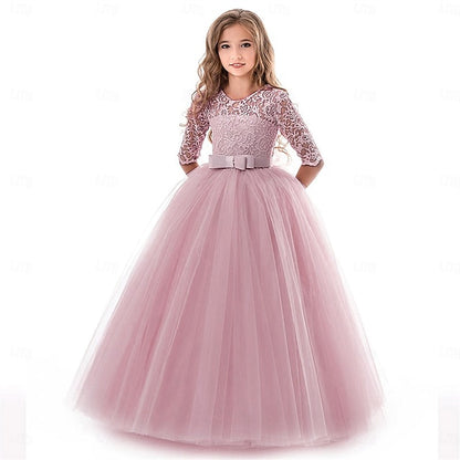 Flower Solid Girls' Kids Wedding Girl Colored Dress