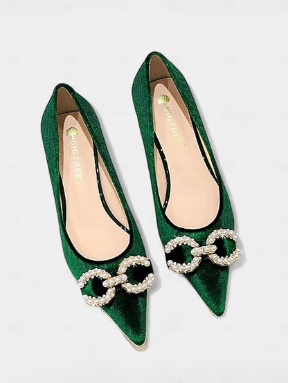 Kitten Burgundy - Velvet Pearl Pumps Bow Heel with Women's