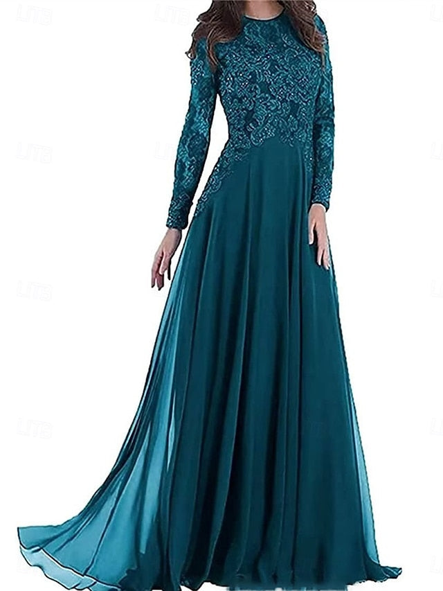 Floor the Party Bride Neck A-Line Elegant Dress Crew of Mother