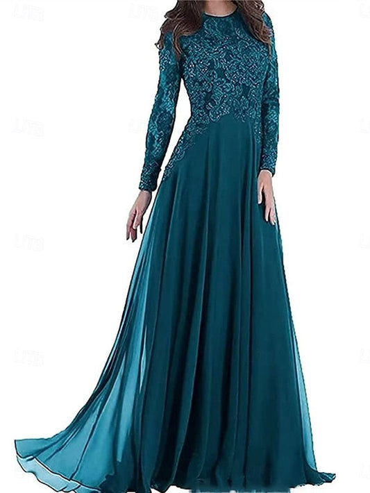 Floor the Party Bride Neck A-Line Elegant Dress Crew of Mother