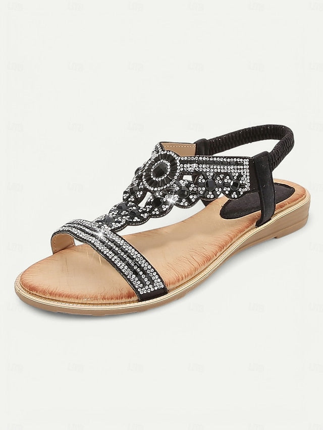 – Embellished Women's Sandals Rhinestone T-Strap Elegant