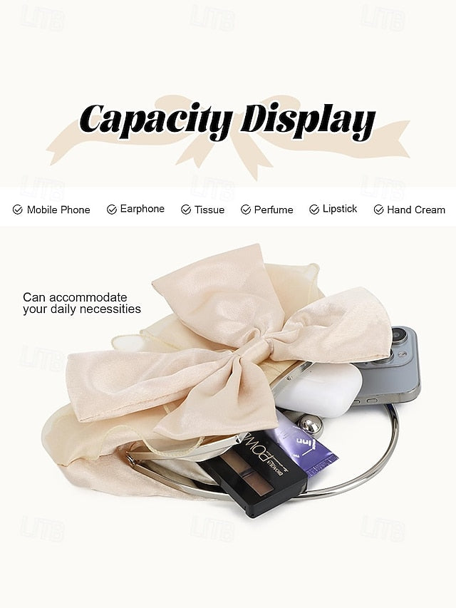 Elegant Clutch Evening Bag – Pearl Women's Bow Satin