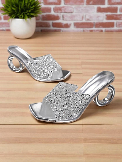Mules Ring Rhinestone Silver Toe Unique Women's Open with