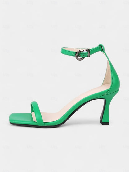 for Ankle Strap - Mid-Heel Minimalist Green Women Sleek Sandals