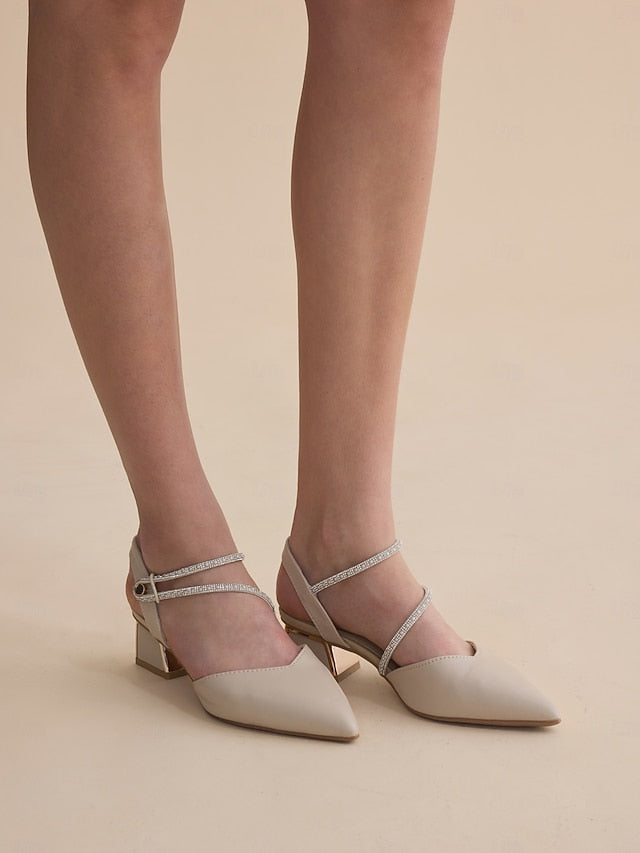 with Toe Elegant Pointed Rhinestone Heels Women's Slingback