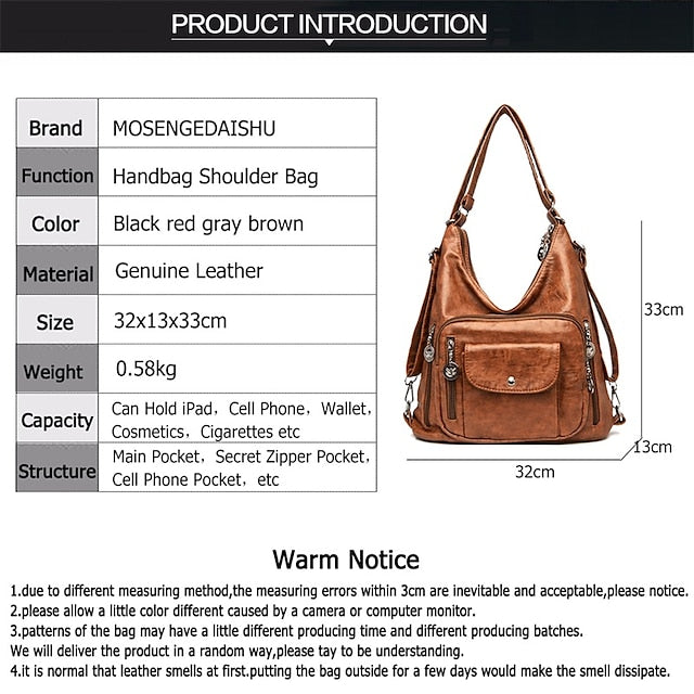 Bag - Leather Women's Faux Hobo Vintage-Style Brown