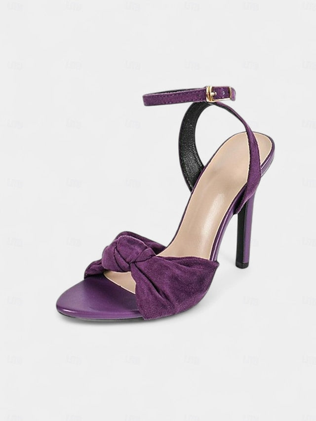 High with Women's - Detail Heel Suede Sandals Bow Purple