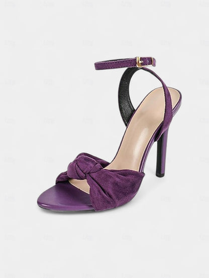 High with Women's - Detail Heel Suede Sandals Bow Purple