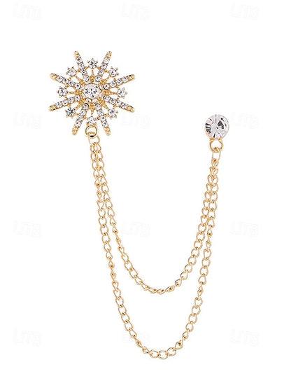 Crystal Gold with Star Elegant Stylish Chains Lapel Pin –