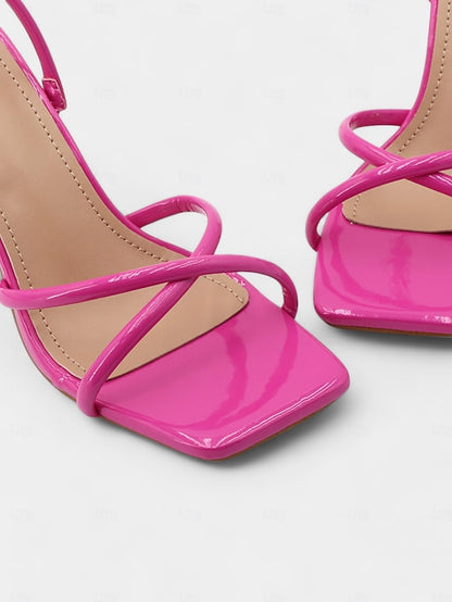 Design Strappy Sandals Square Beige Toe – Heeled with