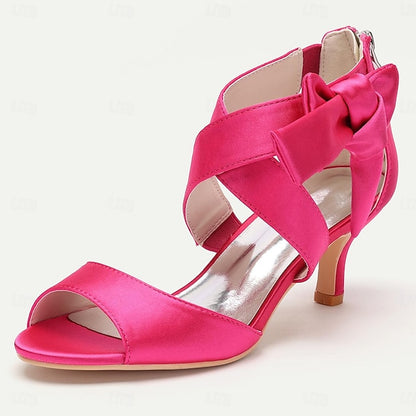 Bridal Women's Open Bowknot Heel Shoes Wedding Kitten