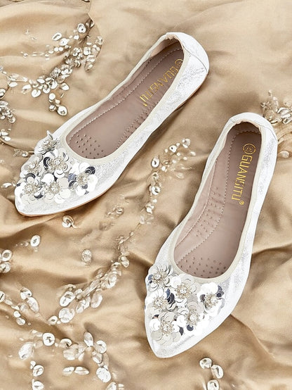 Floral Flats Embellished Foldable Comfortable Women's –